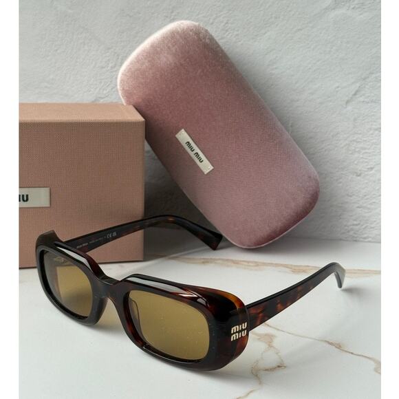 NEW Miu Miu MU B13S Brown Yellow Rectangular Sunglasses